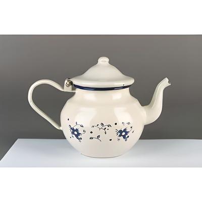 Teapot - Decorated Enamel - Capacity 0.70 L - Beige - Blue Flowers