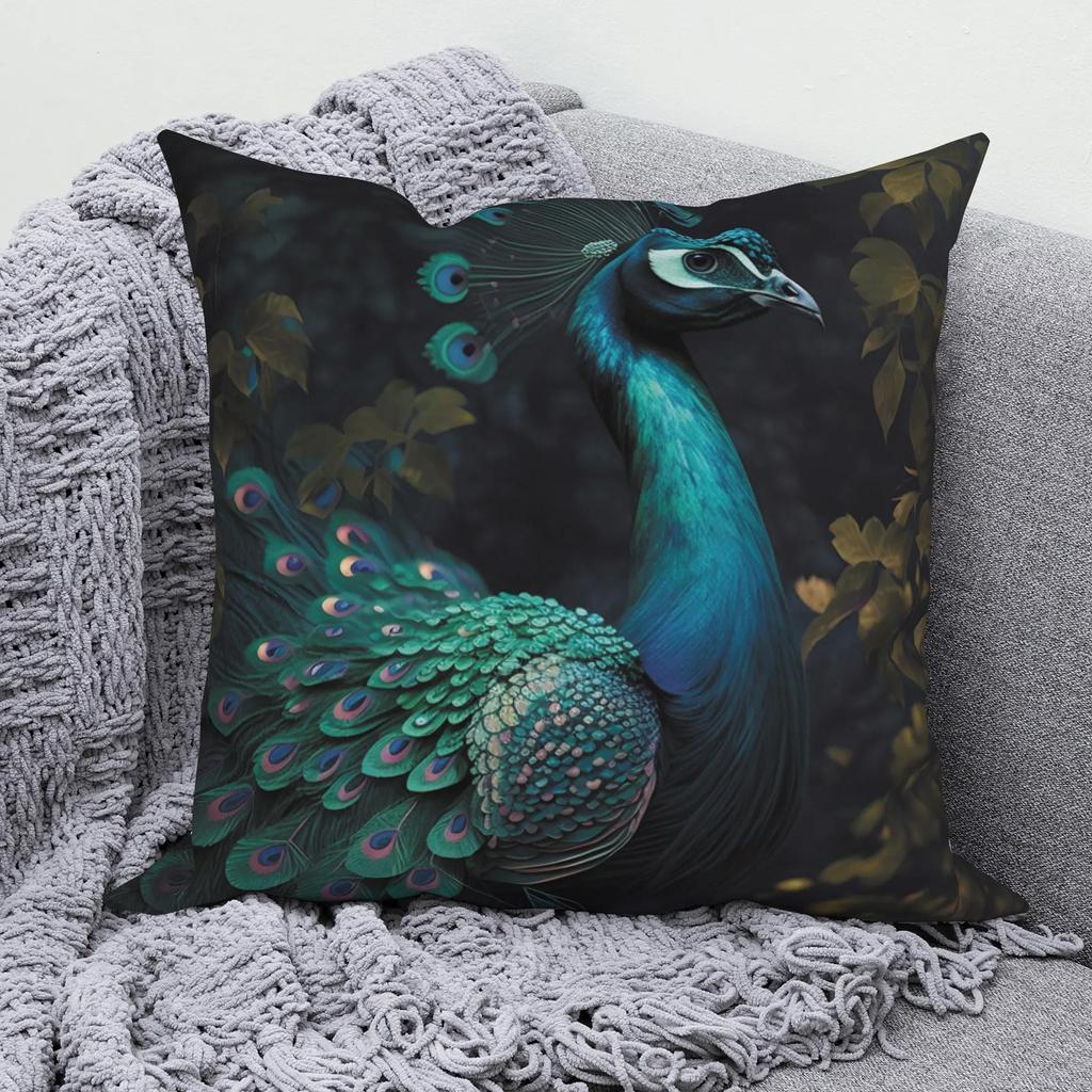 Blue peacock pattern pillowcase modern home bedroom living room sofa cushion cover 45x45cm peach skin pillowcase