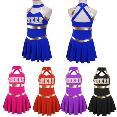 Girls Carnival Party Halloween Cosplay Cheerleading Uniform Outfit Sleeveless Crisscross Back Dress