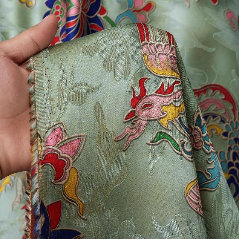 Light Green Phoenix Flower Pattern Jacquard Fabric Embossed Fabric DIY Sewing Material Cheongsam Dress Satin Garment Fabric
