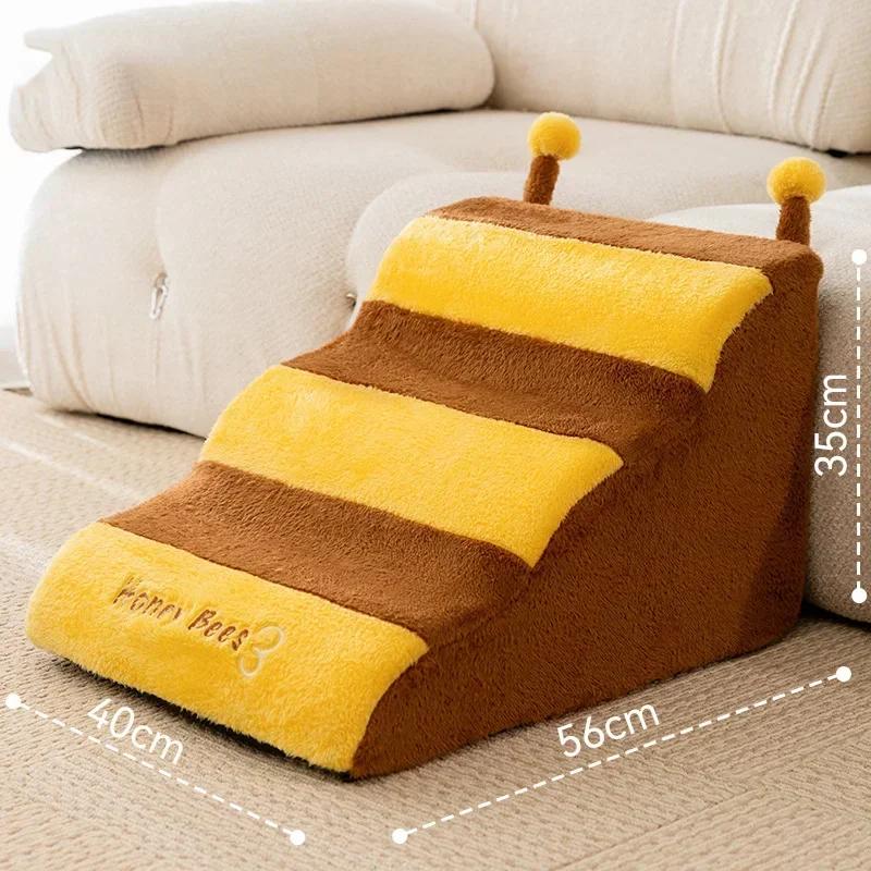 Cute Bee Puppy Stairs 2/3 Steps Ladder Dogs Protect Older Dog Pet Ramp Ladder Anti-slip Removable Dog Bed Stairs Pet Supplies