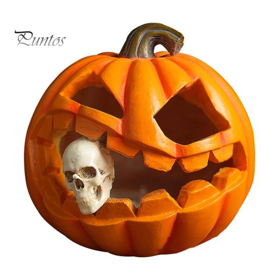 

Хэллоуин тыква пожирающий череп фигурка с подсветкой жуткая светящаяся тыквенная голова смоляная статуэтка скульптура домашний офис настольное украшение орнамент pumpkin