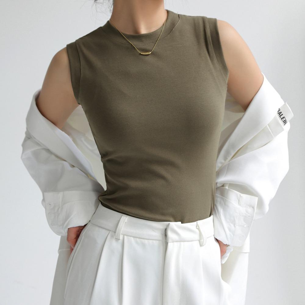 Round Neck Tank Top Stripe Knit Halter Crop Tops Women Summer Camis Chest Pad Camisole Fashion Casual Tube Female Sleeveless Cropped Vest