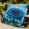 1pc Blue Sunflower Print Throw Blanket Polyester Fiber, Lightweight Flannel, Soft & Warm, All Season Use for Outdoor, Camping Digital Print