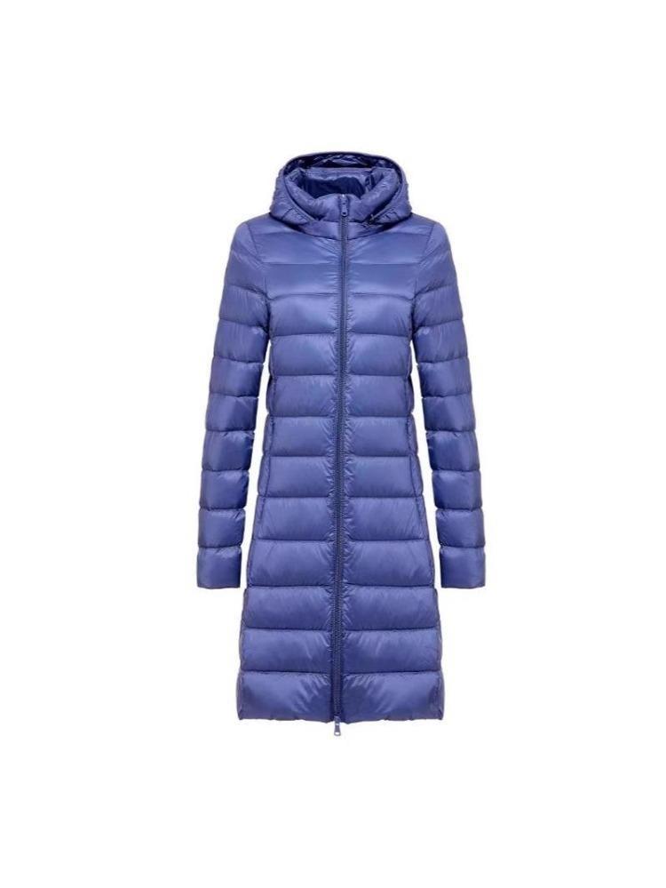 Warm Winter Autumn Women Plus Size Down Jacket Lightweight Mid Length Coat with Detachable Hood