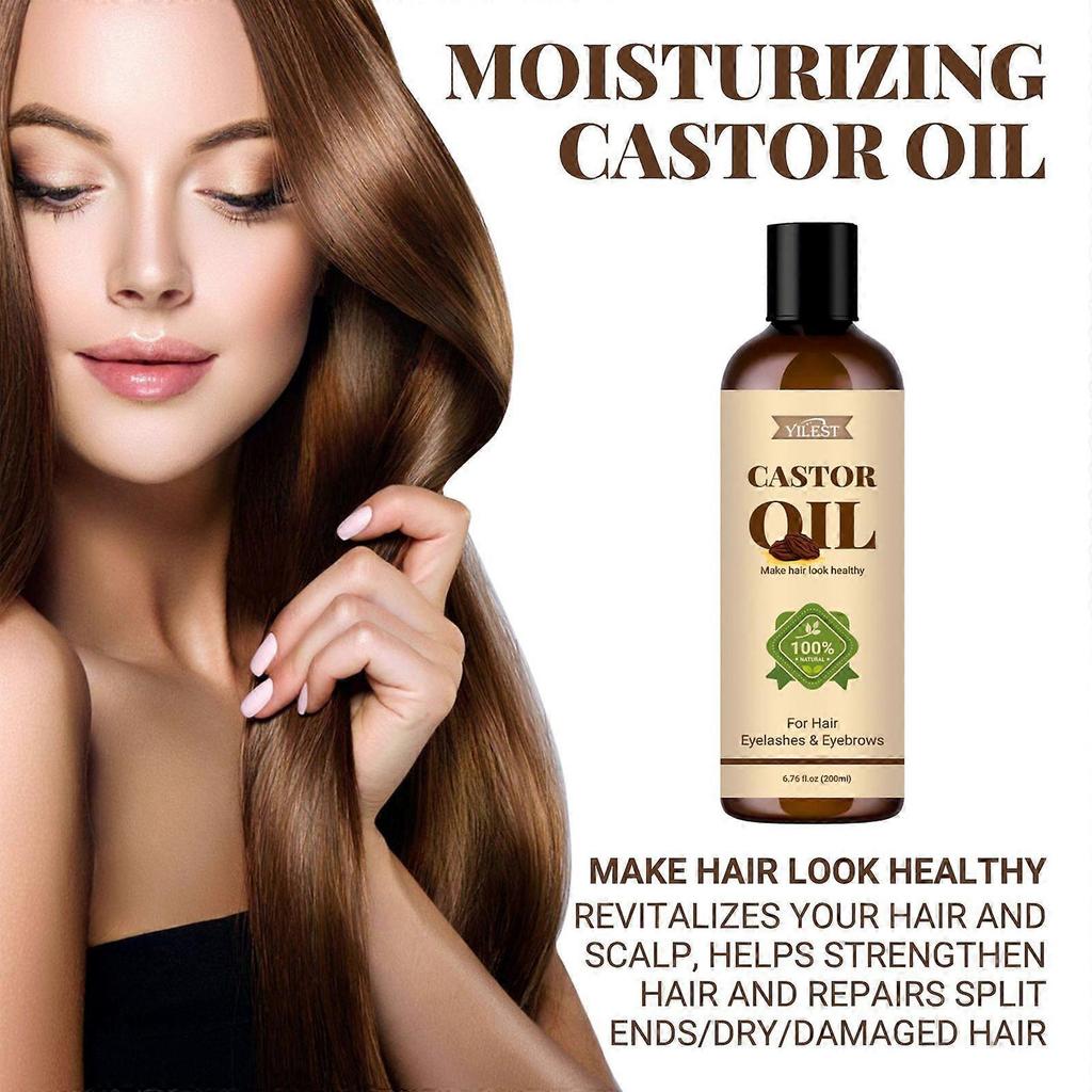 Organic Castor Oil, Pure Cold-Pressed Castor Oil for Longer, Thicker Hair, Eyelashes and Eyebrows, Hair Growth Oil Moisturizing & Strengthening