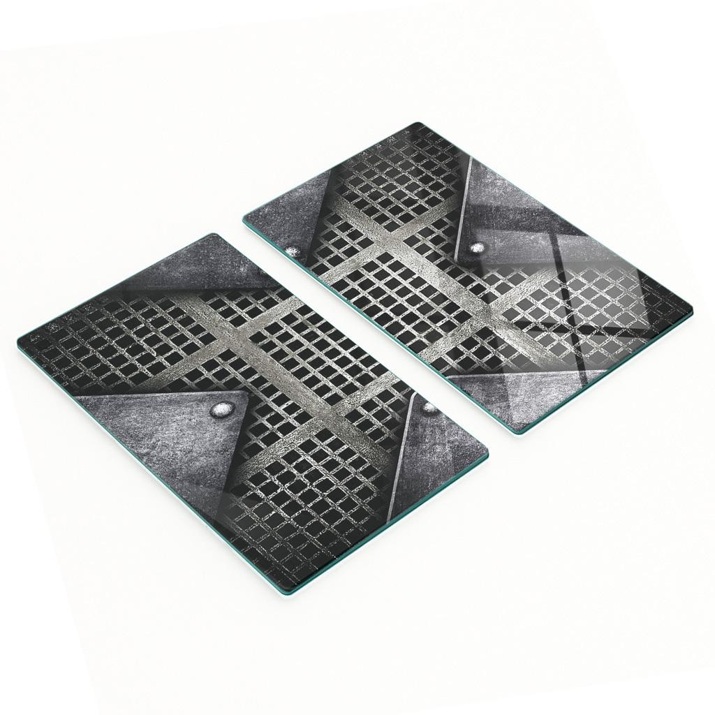Glass Kitchen Serving Boards With Metal Mesh Graphics 2X30X52 Cm