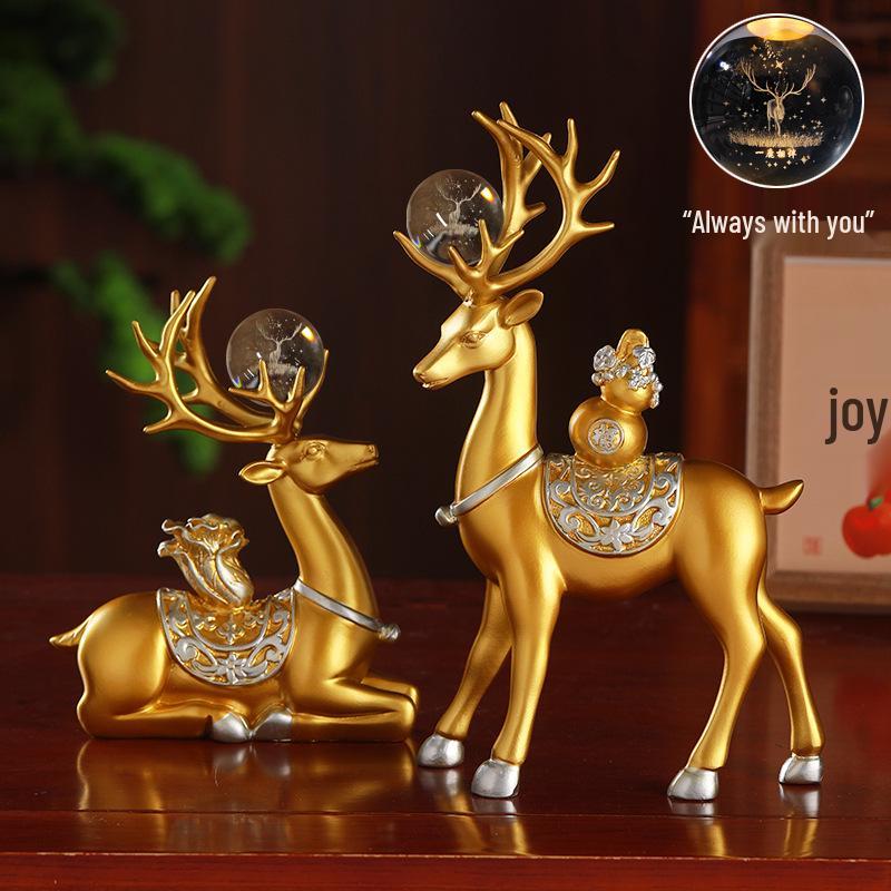 Fortune Deer Wealth-Attracting Ornament for Living Room and Cabinet – Perfect Housewarming or Opening Gift