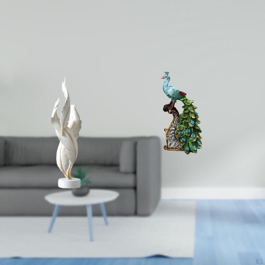 Feather Peacock Sculpture Statue Resin Collection Art Crafts Elegant Tabletop Ornament Decorative