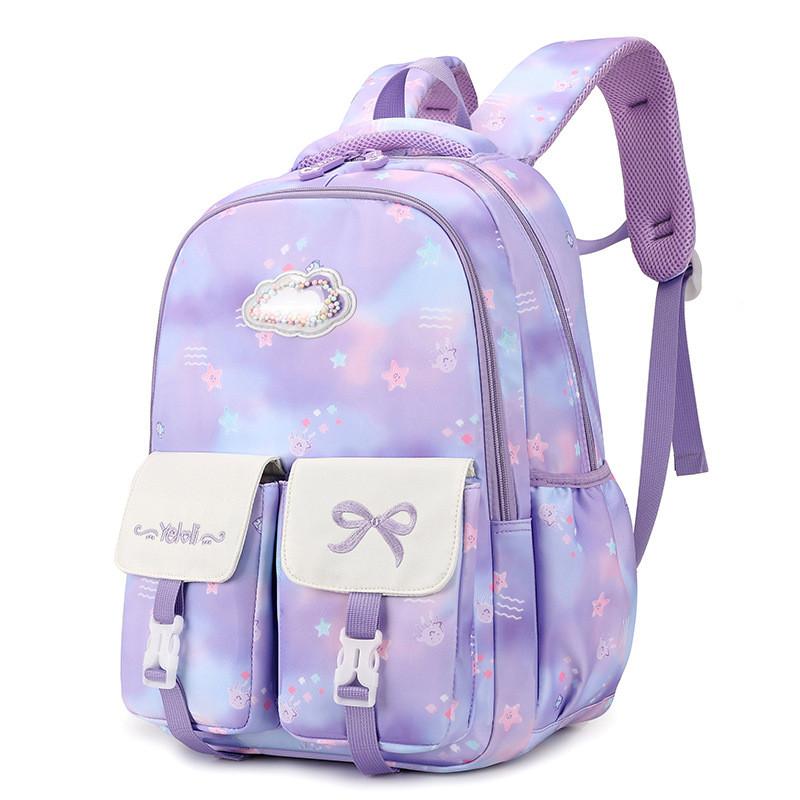 Stylish And Trendy Waterproof School Backpack For Girls With Cartoon Prints In Purple Pink And Blue