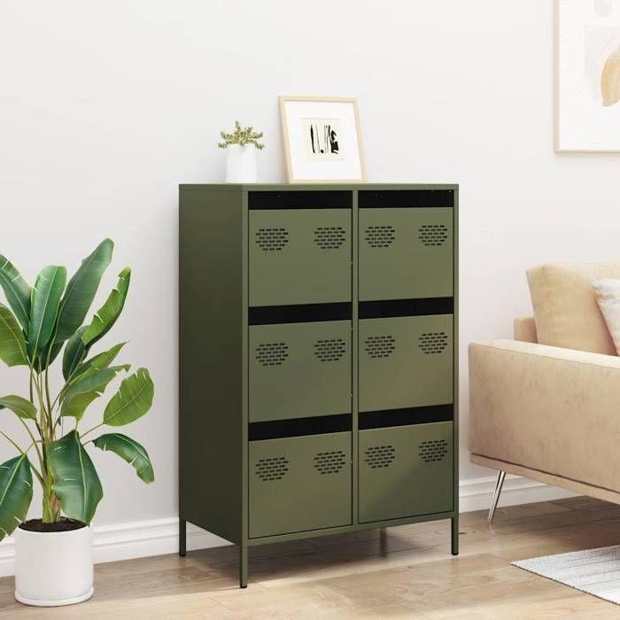 VidaXL Buffet haut vert olive 68x39x101,5 cm acier 851224
