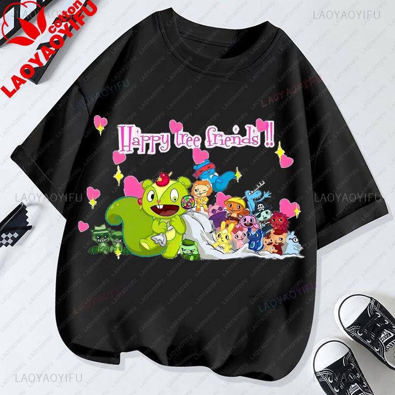 Happy Tree Friends Camiseta Unisex Anime Camiseta Camisa Novedad Tendencia Harajuku Estilo Retro de los 90 Ropa Verano Informal