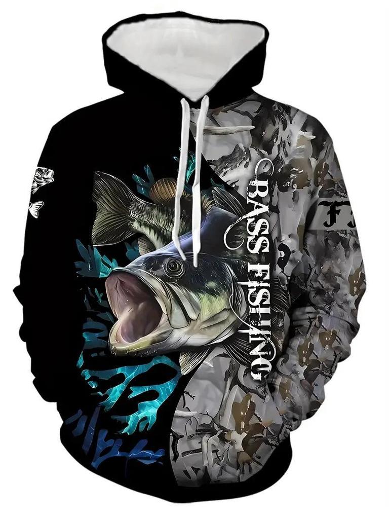 Men's Autumn Ocean Animals Fierce Fish Print Hoodie - New Arrival 2025