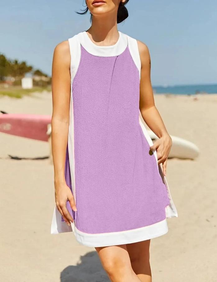 

Black White Color Block Sleeveless Dress with Built-in Shorts 5X лавандовий