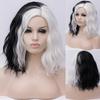 Mulher dois tons curto sintético perucas gradiente branco azul ondulado ombre cabelo peruca para branco mulheres cosplay bob linha de parte média