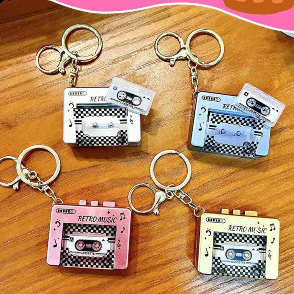 Cassette Recorder Retro Tape Recorder Keychain Recordable Car Key Rings  Couple