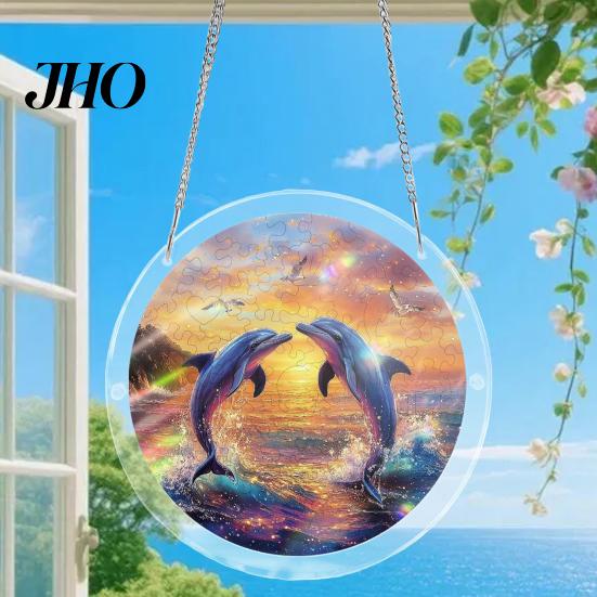 Acrylic Puzzle Sun Catcher with Colorful Light Projection, DIY Window Hanging Decor Rainbow Projection for Garden Patio Living Room, UV Printed