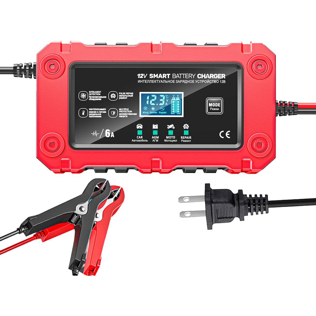 6A 12V Car Battery Charger Battery Maintainer Trickle Charger Smart Charger for Auto Motorcycle Lead-Acid AGM GEL Batteries