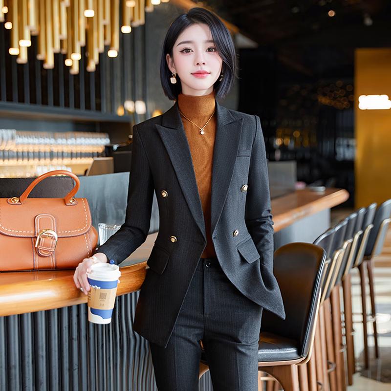 Женский полосатый деловой костюм-двойка: пиджак и брюки XL