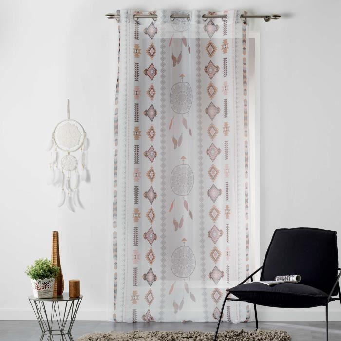 Rideau Voilage - Indila - Blanc/Naturel - 140x260 Cm - 100% Polyester - 8 Œillets Ronds