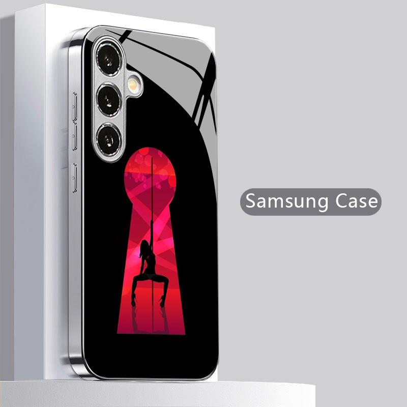 2D Lock Pattern Phone Case for Samsung S26 S25 S24 S23 S22 S21 S20 A56 A36 A16 - Electroplated Glass Protective Cover