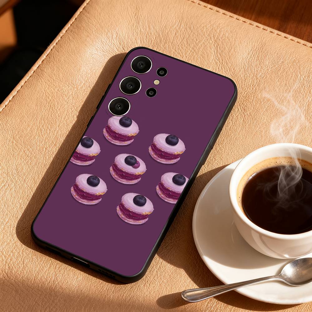 Leckeres Macaron Bunte Handyhülle Für Samsung S26,S25,24,23,22,30,21,10,9,Ultra,Plus,Lite,FE Weiche Schwarze Hülle