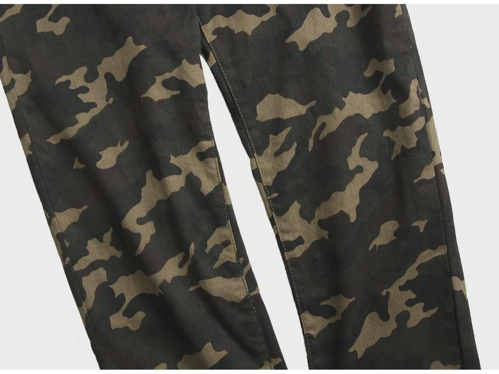 Férfi Slim Fit Kámo Mintás Sztreccs Farmer - Katonazöld Casual Nadrág