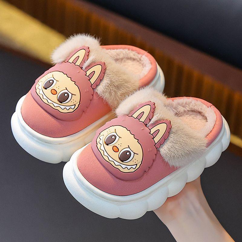 Niedliche Baumwollpantoffeln für Kinder, Wasserdichte Indoor-Anti-Rutsch-Pantoffeln für Jungen und Mädchen Herbst und Winter