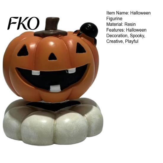Indoor Halloween Ornaments Spooky Figurine, Small Resin Rotating Ghost Skull Pumpkin Gravestone Fall Farmhouse Decor Statue, Collectible Tabletop