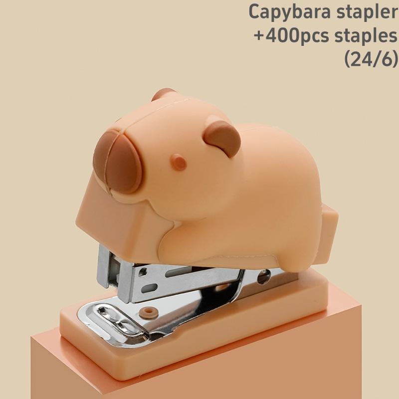 Mini Doll Stapler 400pcs 24/6 Staples Set Cartoon Capybara Bear bit Duck Portable Binder Office Binding Tools School A7713
