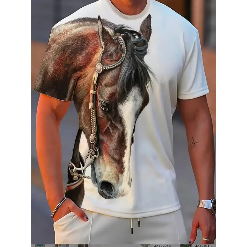 Black White Horse Graphic 3d Full Print T-shirt For Men Fashion Short Sleeve Crew Neck Tshirt Casual Summer Oversized Top