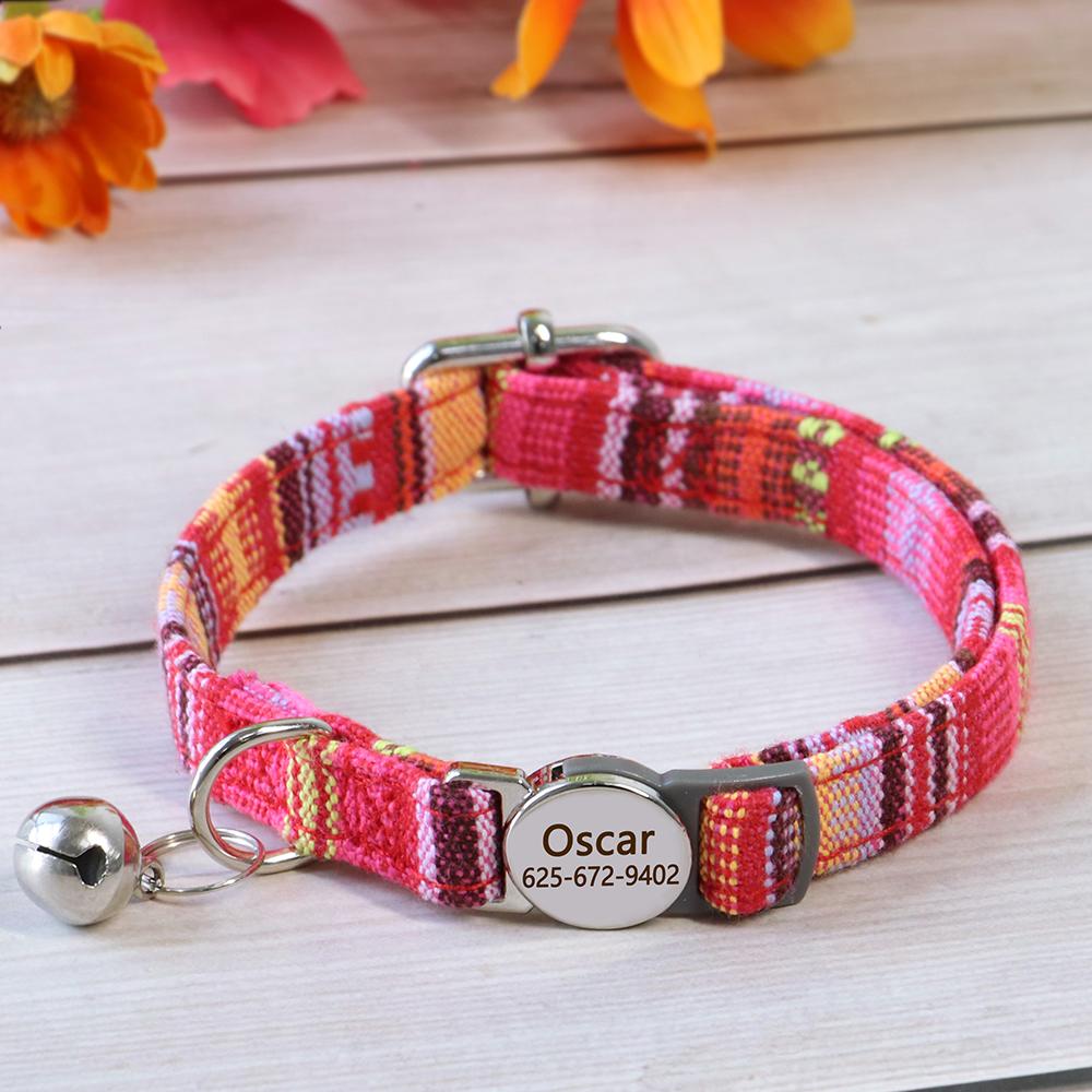 Quick Release Nylon Cat Collar Personalized Puppy Pet Kitten Safety Breakaway Necklace Customizable Adjustable For Cats Puppy