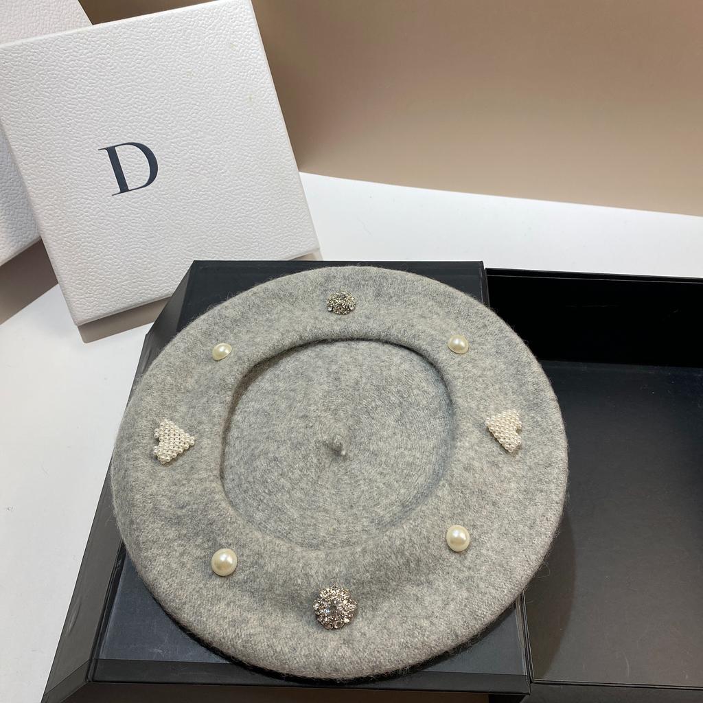 Foreign style sweet rhinestone painter hat autumn and winter versatile age-reducing socialite small fragrance pearl wool beret