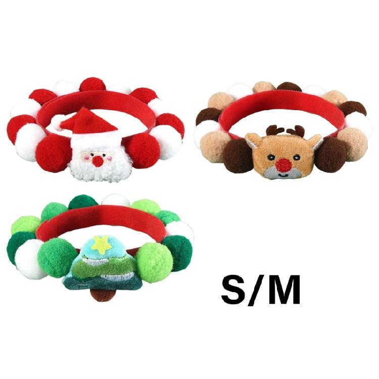 Set of 3 Soft Plush Cats Collars with Furry Pompoms for Cats Dogs Christmas Theme Party Cats Neckwear Festival Pet Collars