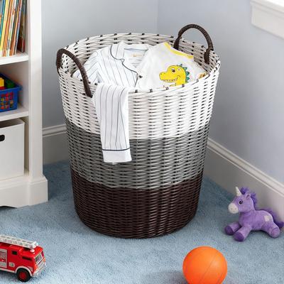 Bathroom Woven Laundry Basket Craft PP Washing Bin with Handles for Living Room