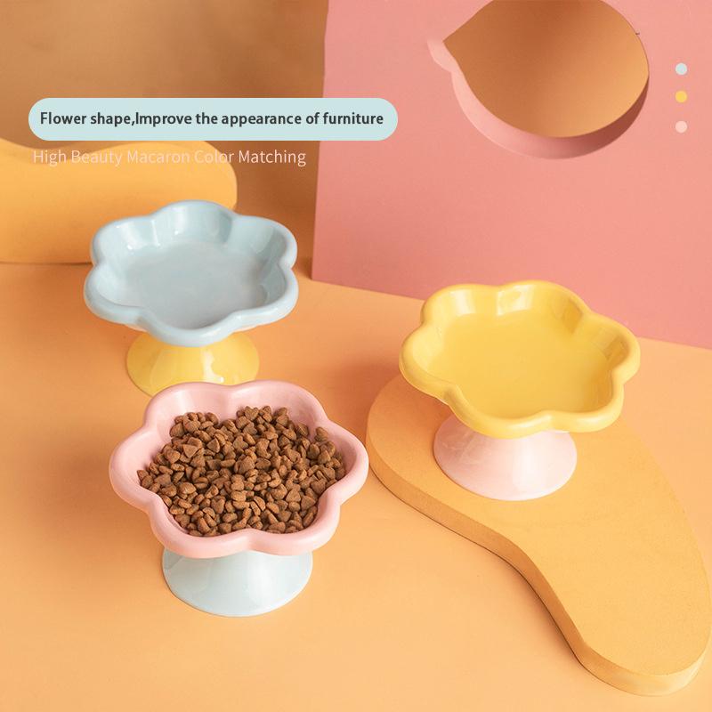 Keramik Erhöhte Katzennapf Mit Ständer Zum Nackenschutz, Erhöhtes Blumendesign Futter Wasser Teller Snackschale
