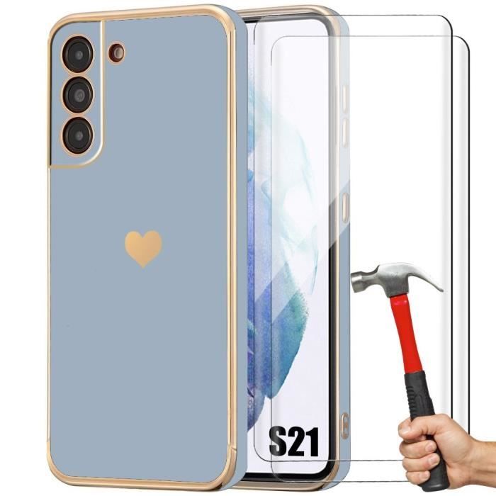 Coque - Samsung - Galaxy S21 - TPU - Protection Antichoc - Motif Cœur Doré