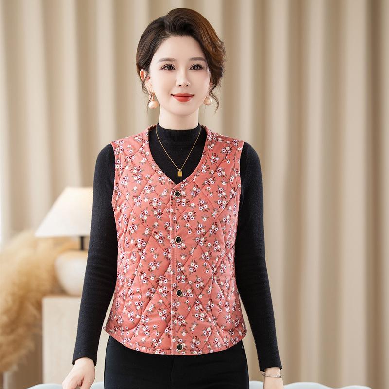 Women's Floral Vest for Autumn/Winter: Warm Cape, Inner/Outer Wear, Lightweight for Middle-Aged and Elderly Moms