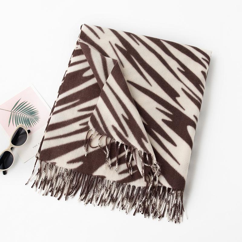 New Imitation Cashmere Scarf Fashionable Dark Coffee Animal Pattern  European and American Thickened Scarf  Couple's Warm Shawl
