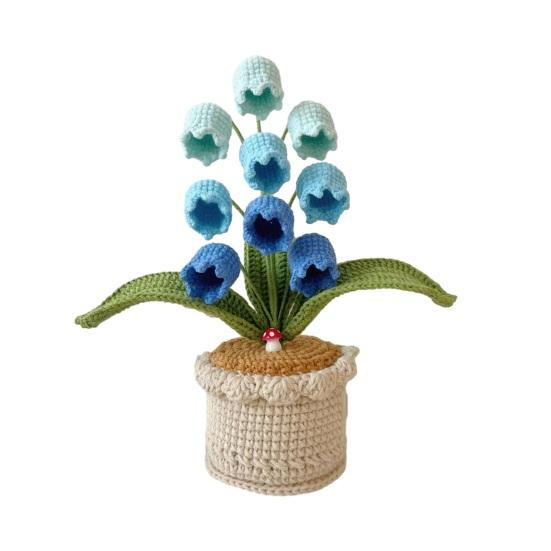 Crocheted Potted Bell Flower Decoration Handmade Knitting Floral Ornament Artificial Hand Woven Flower Home Office Table
