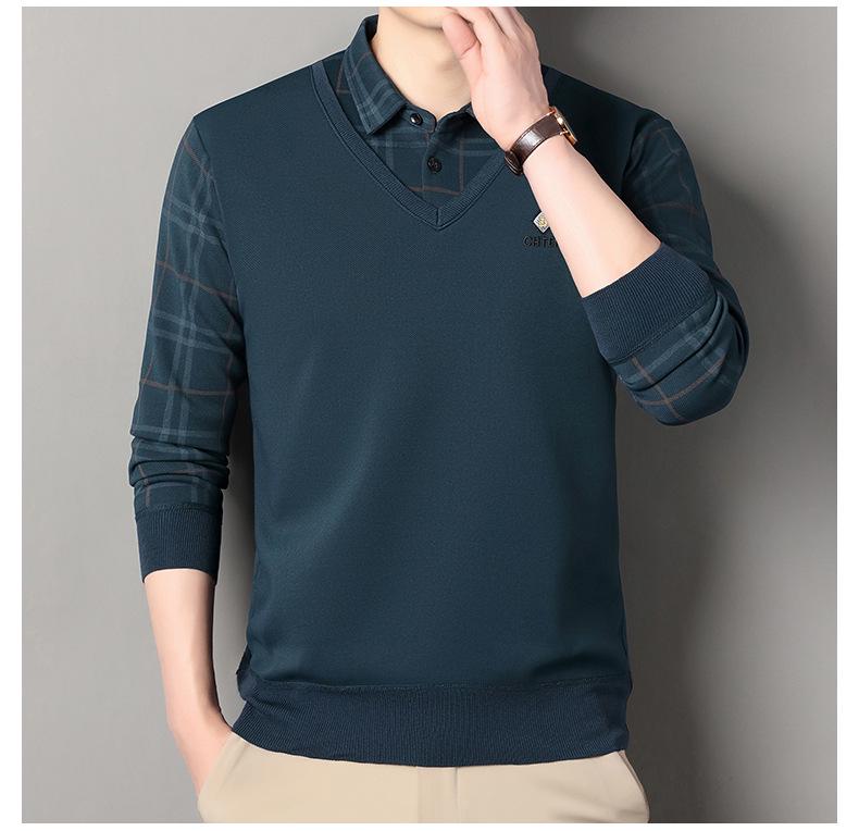 Men's Fleece-Lined Two-Piece Shirt Collar Knitted Sweater - Autumn/Winter Warm Base Layer