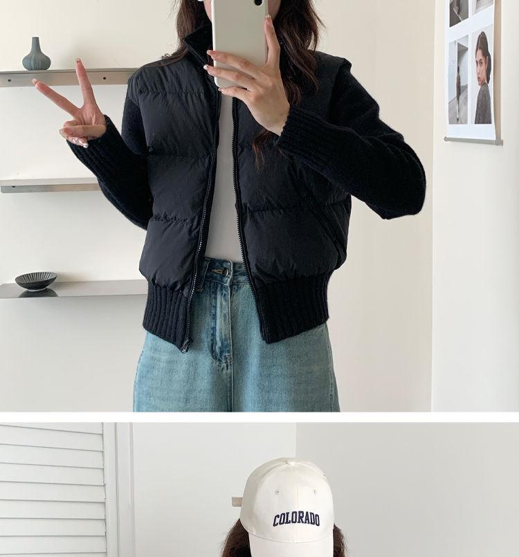 Korean Style Women's Knitted Patchwork Down Vest - Petite Short 90% White Duck Down Outerwear for 2025 Autumn/Winter