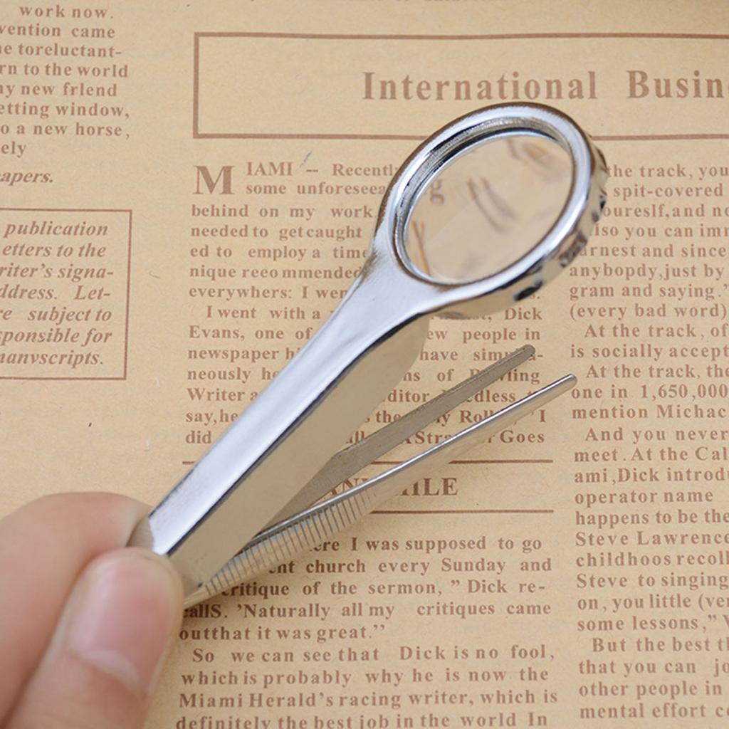 Magnifying Glass Tweezer Hand-held Magnifying Glass with Tweezer Repair Tools Tweezer with Magnifier for Jewelry Repair