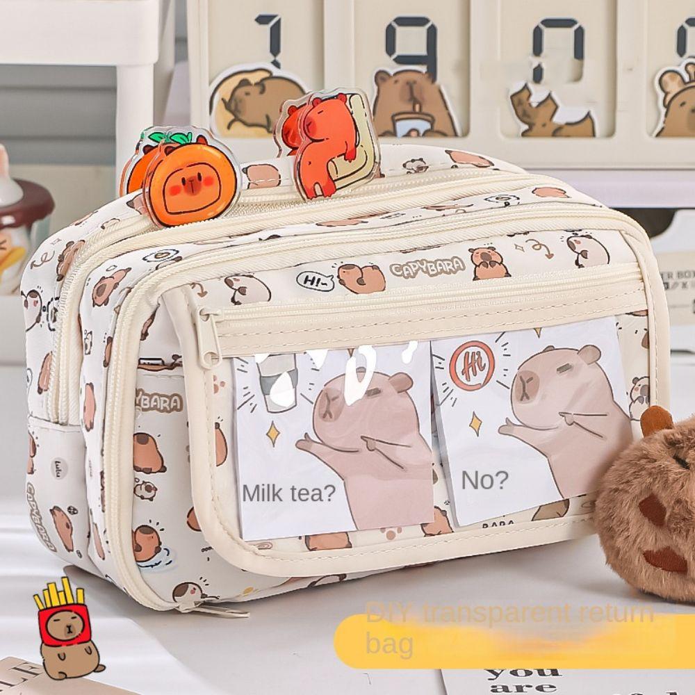 

Прозрачный карманный пенал Capibara большой емкости мультяшный чехол для ручек офис