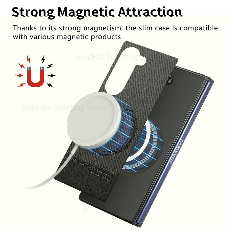 For Magsafe Magnetic Leather Phone Case For Samsung Galaxy Z Fold7 5G Wireless Charger Magsafing Hard PC Tough Cover For Samsung Z Fold 7 6 5 4 3 5G