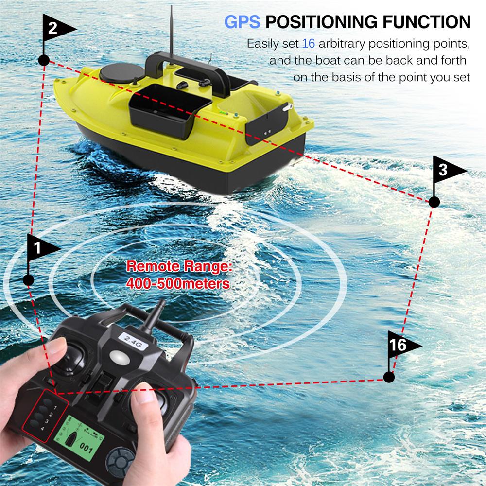 GPS Fishing Bait Boat with 3 Bait Containers Automatic Bait Boat with 400-500M Remote Range 5200mAh Fishing Feeder Fish Finder
