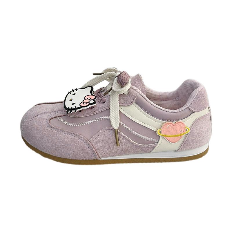 Cute Hello Kitty Sneakers Women's 2025 Autumn New Retro Argand Training Shoes Platform Non-slip Lace-up Board Shoes