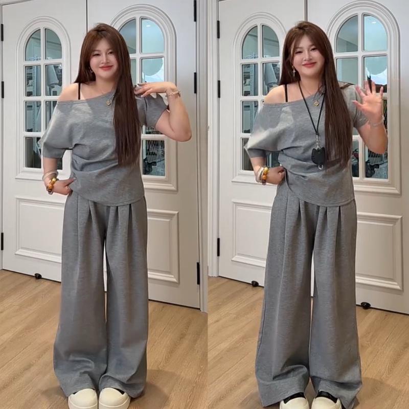 Women's Korean-Style Casual Summer Suit: One-Shoulder Top & Long Pants
