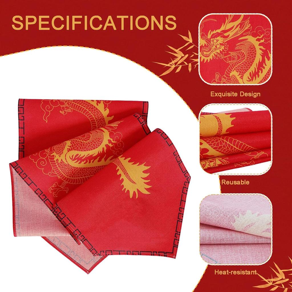 2 Pcs Chinese Dragon Printed Table Runner 13x72Inch China New Year Decorations Red Table Cover for Spring Festival Kitchen Dining Tables Decoration