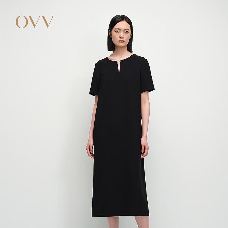 OVV Acetate Blend Chic Neckline Straight Short-Sleeve Dress S